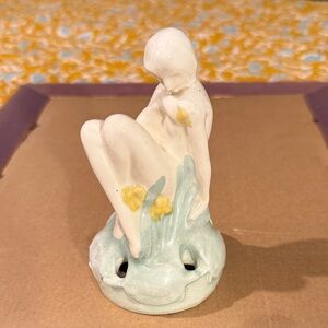 Rare Fulper nude Turtle Girl Flower frog Ceramic Figurine for floral display